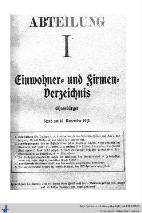 Abteilung I. Einwohner- und Firmenverzeichnis.