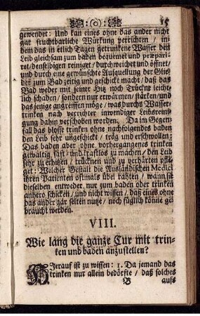 VIII. Wie lang die ganze Cur mit trinken und baden anzustellen?