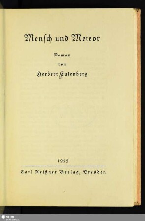 Mensch und Meteor : Roman