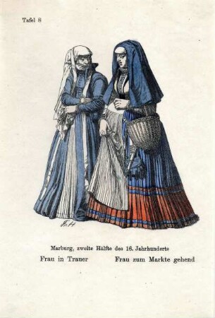 Grafik "Frau in Trauer / Frau zu Markte gehend"