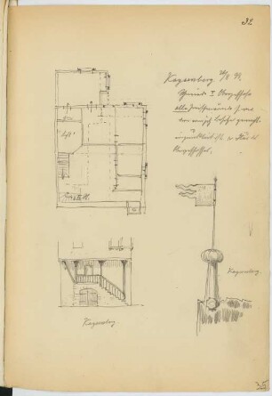 Wohnhaus, Kaysersberg: Grundriss, Ansicht, Detail (aus: Skizzen- und Fotoalbum 16)
