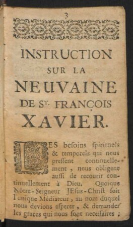 Instruction Sur La Neuvaine De St. Francois Xavier