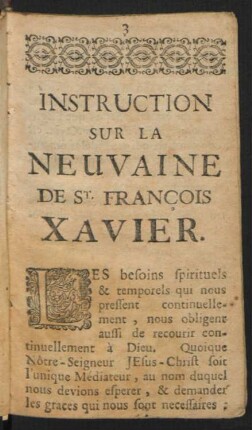 Instruction Sur La Neuvaine De St. Francois Xavier