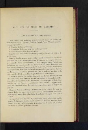 Note Sur Le Mais Au Dahomey.