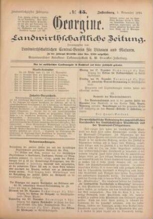 Zweiundsechzigster Jahrgang. No. 45. Insterburg, 8. November 1894.