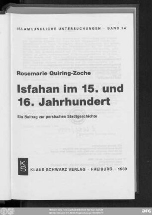 Isfahan im 15. und 16. Jahrhundert : ein Beitrag zur persischen Stadtgeschichte