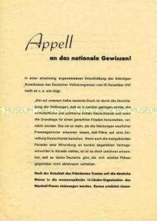 Propagandaflugblatt des Ständigen Ausschusses des Deutschen Volkskongresses
