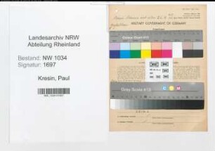 Entnazifizierung Paul Kresin , geb. 15.10.1897 (Oberst)