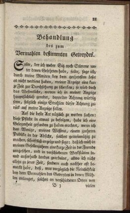 Behandlung des zum Vermahlen bestimmten Getreydes.