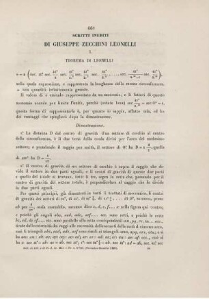 Scritti inediti di Giuseppe Zecchini Leonelli. I. Teorema di Leonelli.