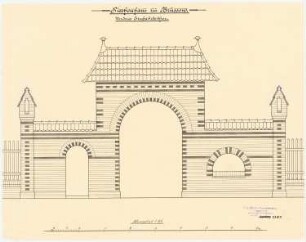 Kranken- und Siechenhaus, Brüssow Gültiger Ausführungsentwurf. Zaun und Einfahrtstor: Vorderes Einfahrtstor, Ansicht 1:25