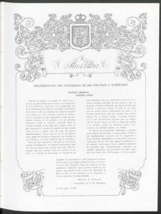Transcripción del autógrafo de Sir Malcolm A. Robertson