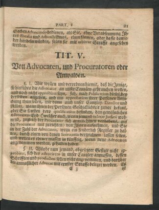 Tit. V. Von Advocaten, und Procuratoren oder Anwalden.