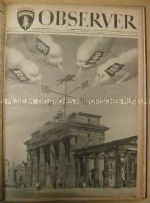 Titelblatt OMGUS Observer. Weekly Newspaper, Office of Military Government for Germany (US) + Berlin, Issue 65 im Band "Observer 1946"
