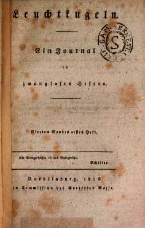 Leuchtkugeln : ein Journal in zwanglosen Heften, 4. 1816 = H. 7 - 8