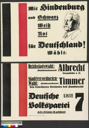 Wahlplakat der DVP zur Reichstags- und Stadtverordnetenwahl am 5. März 1933