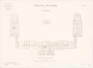 Universität Breslau Klinische Neubauten. Psychiatrische und Nervenklinik: Hauptgebäude: Grundriss Dachbinder und Sparrenlage 1:150