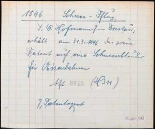 J. G. Hofmann, Patentagent im Breslau, erhält am 31. März 1846 das preußisches Patent auf eine Schneeschleuder für Eisenbahnen