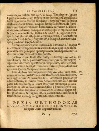 I. Thesis Orthodoxae Doctrinae Cum De Toto Conversionis opere, tum de partibus illius.