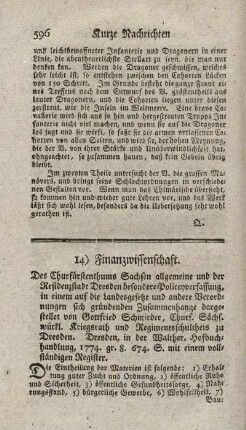 Des Churfürstenthums Sachsen allgemeine und der Residenzstadt Dresden besondere Polizeyverfassung. Bd.1.
