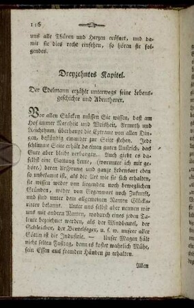 Dreyzehntes Kapitel. Der Edelmann erzählt unterwegs seine Lebensgeschichte und Abentheuer.