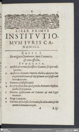 Liber Primus Institutiomum [Institutionum] Iuris Canonici