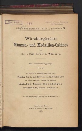 Würzburgisches Münzen- und Medaillen-Cabinet des Herren Carl Roeder in Würzburg ...