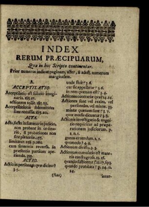 Index Rerum Praecipuarum ...