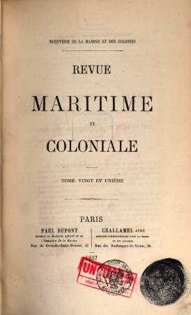 Revue maritime et coloniale. 21. 1867