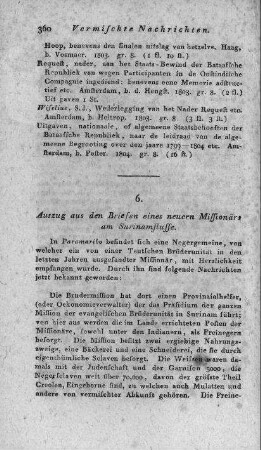 Auszug aus den Briefen eines neuern Missionärs am Surinamflusse