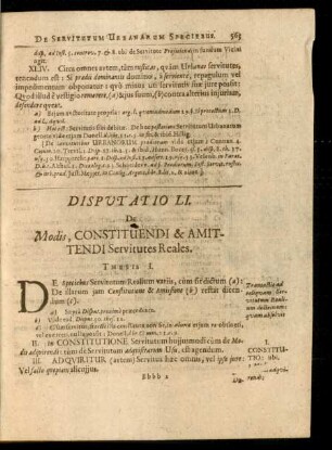 Disputatio LI. De Modis, Constituendi & Amittendi Servitutes Reales