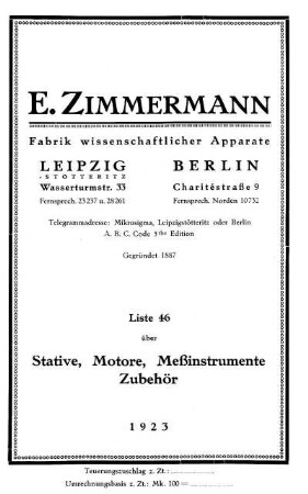 Liste 46: Über Stative, Motore, Meßinstrumente Zubehör