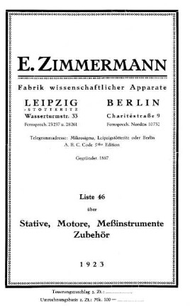 Liste 46: Über Stative, Motore, Meßinstrumente Zubehör
