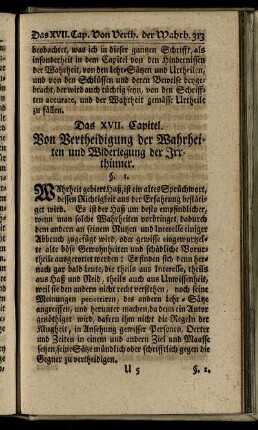 Das XVII. Capitel. Von Vertheidigung der Wahrheiten und Widerlegung der Irrthümer