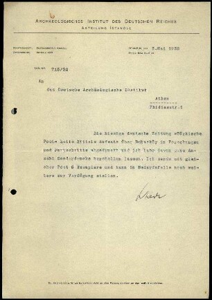 M. Schede an DAI Athen