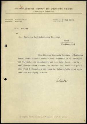 M. Schede an DAI Athen
