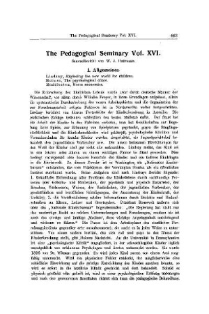 The Pedagogical Seminary Vol. XVI