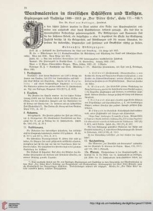 17: Wandmalereien in tirolischen Schlössern und Ansitzen, [1] : Ergänzungen und Nachträge 1909-1915 zu "Der Väter Erbe", Seite 111-160