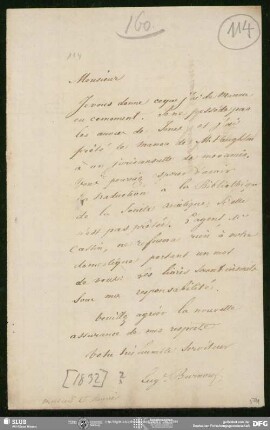 Eigenh. Brief von Eugène Burnouf an August Wilhelm von Schlegel, Paris, 25.01.1900
