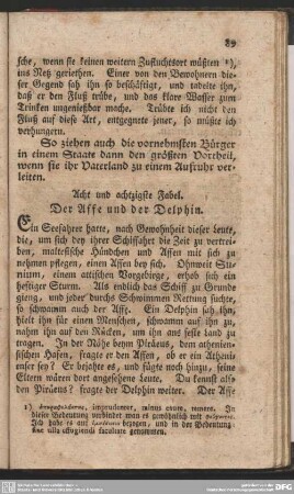 Acht und achtzigste Fabel. Der Affe und der Delphin