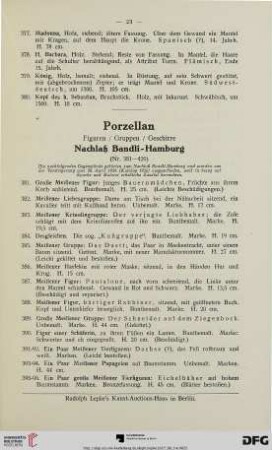 Porzellan: Figuren / Gruppen / Geschirre, Nachlaß Bandli-Hamburg (Nr. 381-420)
