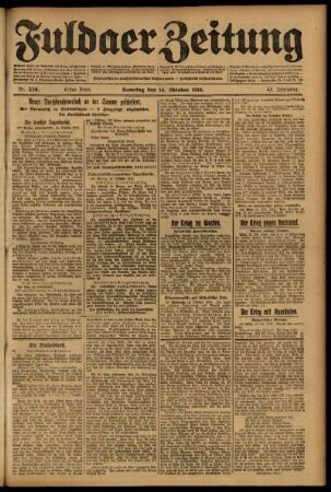 Erste Ausgabe vom Samstag, den 14. Oktober 1916.