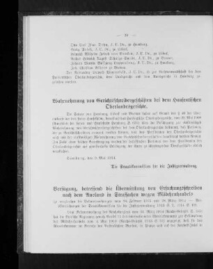 Verfügung, betreffend die Übermittlung von Ersuchungsschreiben nach dem Ausland in Strafsachen wegen Mädchenhandels