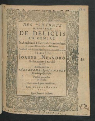 Disputatio De Delictis In Genere