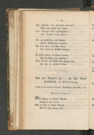 Lied der Bauern zu - an ihre Gutsherrschaft, am Geburtstage.