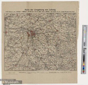 Karte der Umgebung von Leipzig (Vorderseite); Plan von Leipzig und Vororte (Rückseite)