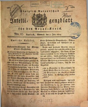 Königlich Bayerisches Intelligenzblatt für den Rezat-Kreis. 1824,2, 1824,[2] = Juli - Dez.