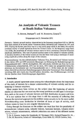 An analysis of volcanic tremors at South Italian volcanoes