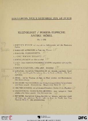 Kleinkunst / Perser- Teppiche / Antike Möbel (Nr. 1-252)