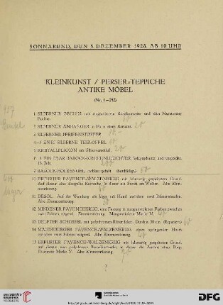 Kleinkunst / Perser- Teppiche / Antike Möbel (Nr. 1-252)